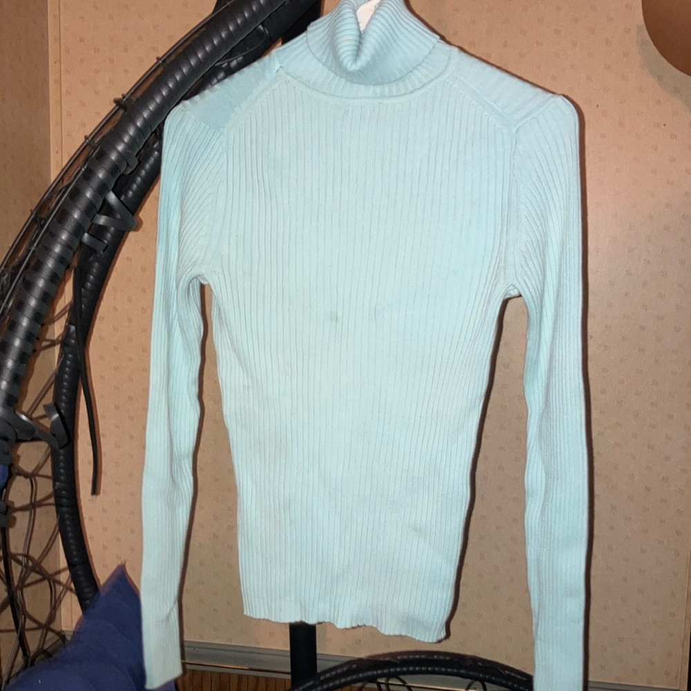 Light Blue Ribbed Turtleneck Sweater